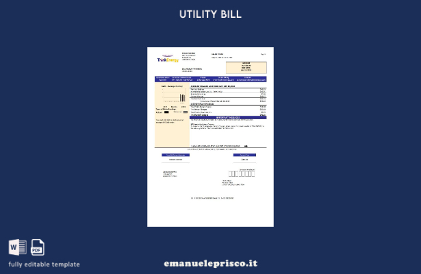 modello di bolletta delle utenze USA Think Energy in stile verificato